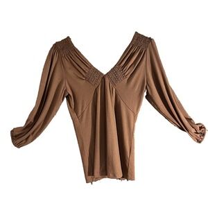 Cha Cha Vente Brown Quarter Sleeve Blouse With Detailing Front And Back‎ Size S